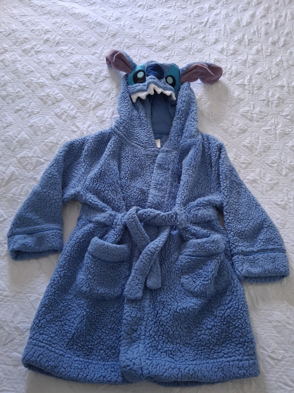 Disney Collection Kids' Blue Plush Cozy Hooded Robe Tie Belt Pockets Sz 4 Years